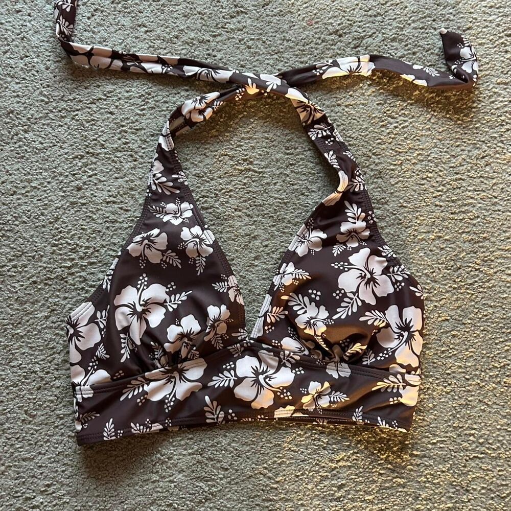 Romwe Women's Brown Hibiscus Bikini top